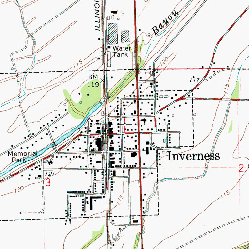 Topographic Map of Town of Inverness, MS
