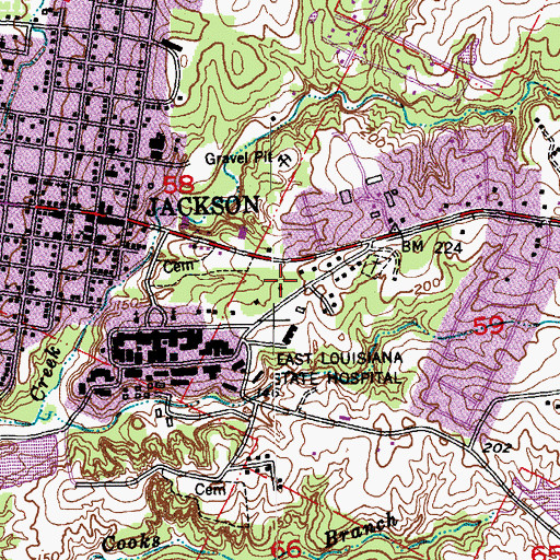 Topographic Map of Town of Jackson, LA