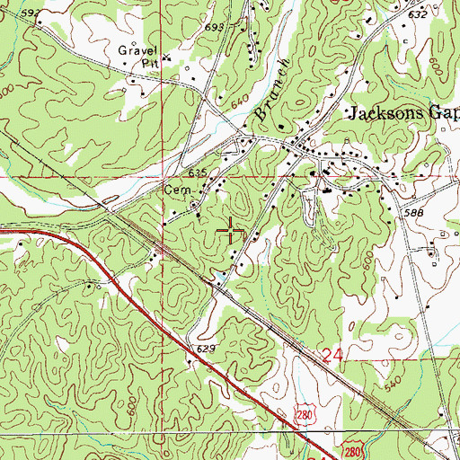 Topographic Map of Town of Jacksons' Gap, AL