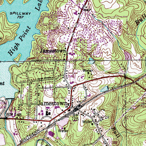 Topographic Map of Town of Jamestown, NC