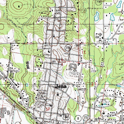 Topographic Map of Town of Jena, LA