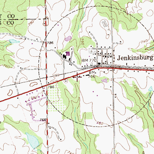 Topographic Map of City of Jenkinsburg, GA