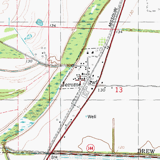 Topographic Map of Town of Jerome, AR