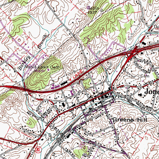 Topographic Map of Town of Jonesborough, TN