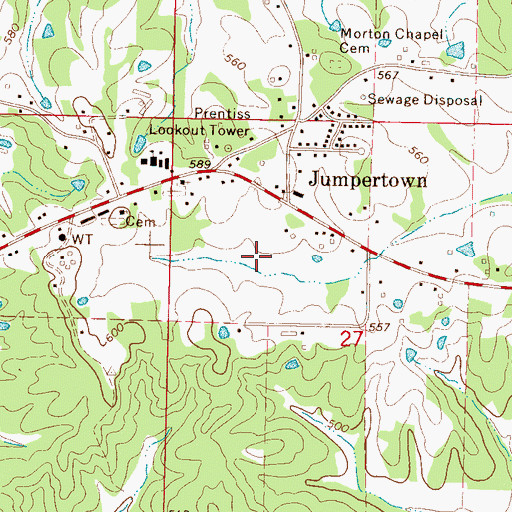 Topographic Map of Town of Jumpertown, MS