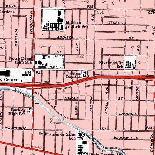 Topographic Map of Armenian Evangelical School, CA