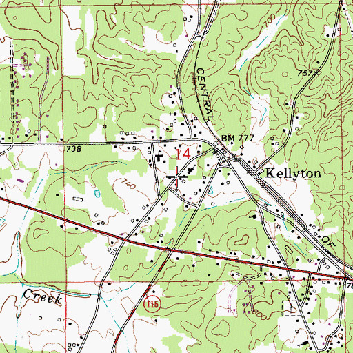 Topographic Map of Town of Kellyton, AL