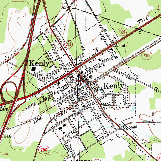 Topographic Map of Town of Kenly, NC