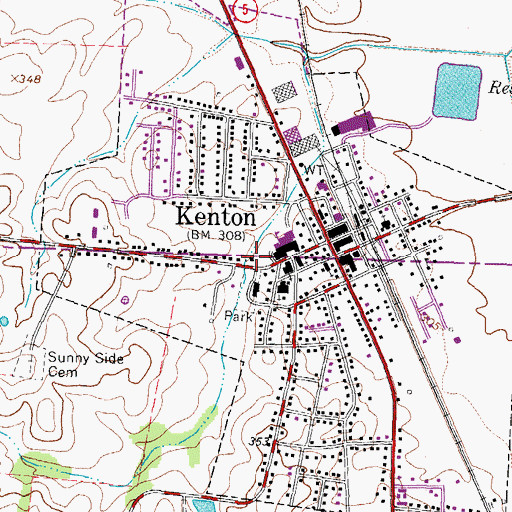 Topographic Map of Town of Kenton, TN