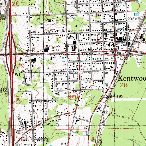 Topographic Map of Town of Kentwood, LA