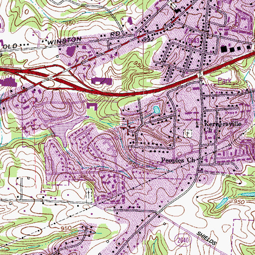 Topographic Map of Town of Kernersville, NC