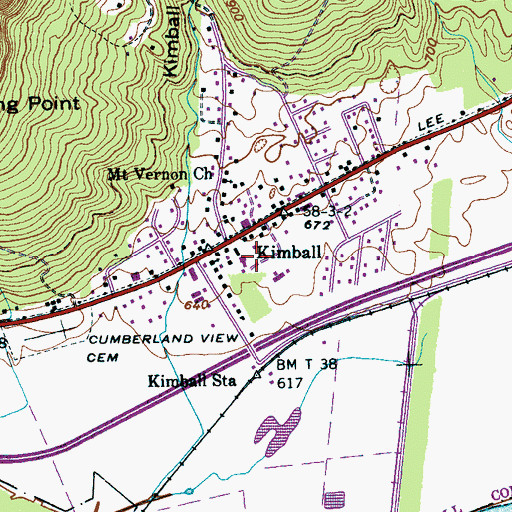 Topographic Map of Town of Kimball, TN