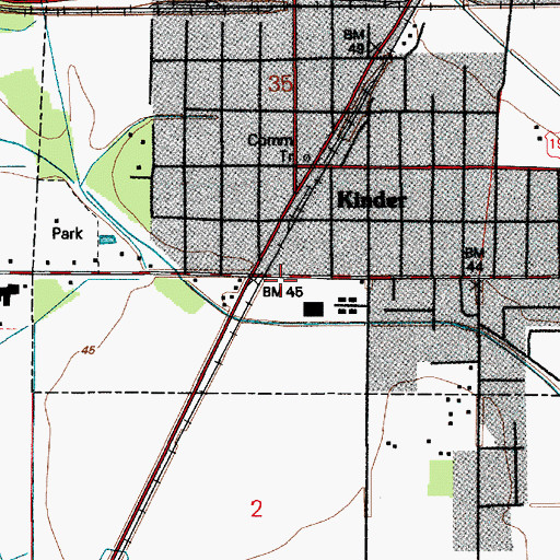 Topographic Map of Town of Kinder, LA