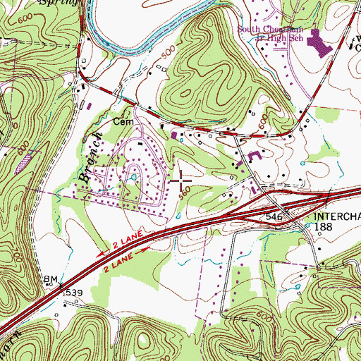 Topographic Map of Town of Kingston Springs, TN