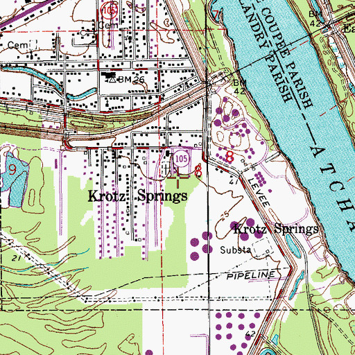 Topographic Map of Town of Krotz Springs, LA