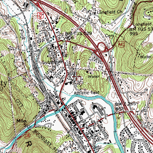 Topographic Map of City of Rocky Top, TN