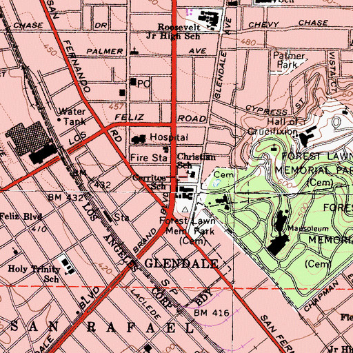 Topographic Map of Faith Center Day School, CA