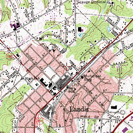 Topographic Map of Town of Landis, NC