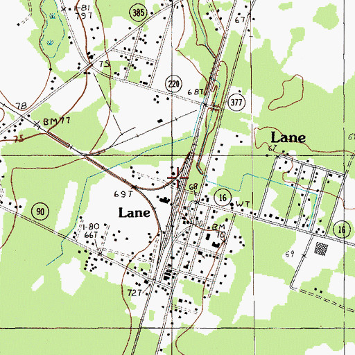 Topographic Map of Town of Lane, SC
