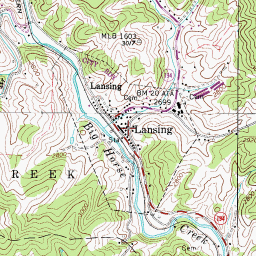 Topographic Map of Town of Lansing, NC