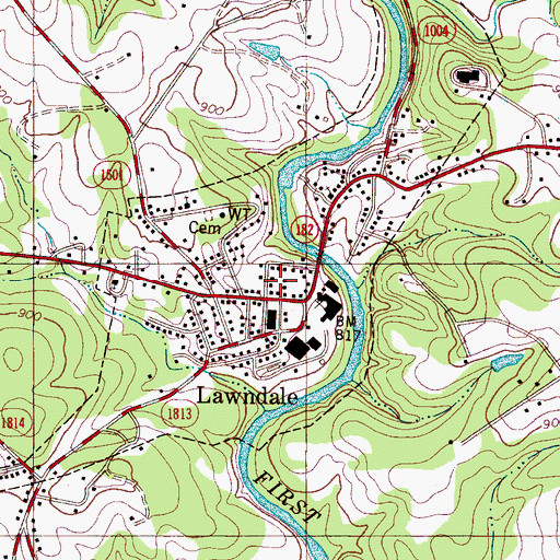 Topographic Map of Town of Lawndale, NC