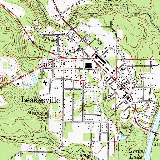 Topographic Map of Town of Leakesville, MS