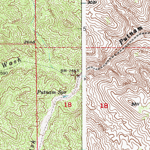 Topographic Map of Camp Grant Wash, AZ