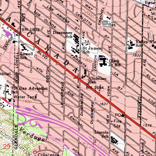 Topographic Map of Lutheran School of the Foothills, CA