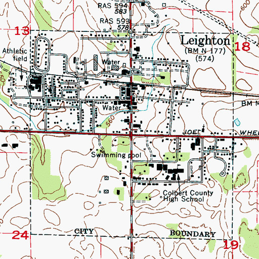 Topographic Map of Town of Leighton, AL