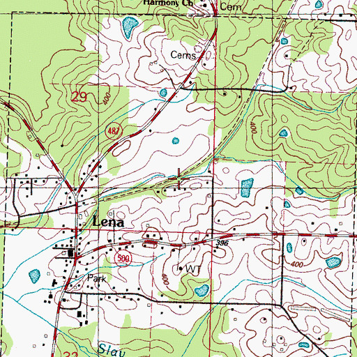 Topographic Map of Town of Lena, MS