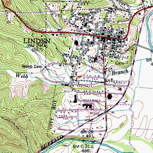 Topographic Map of Town of Linden, TN