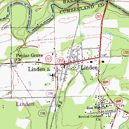 Topographic Map of Town of Linden, NC