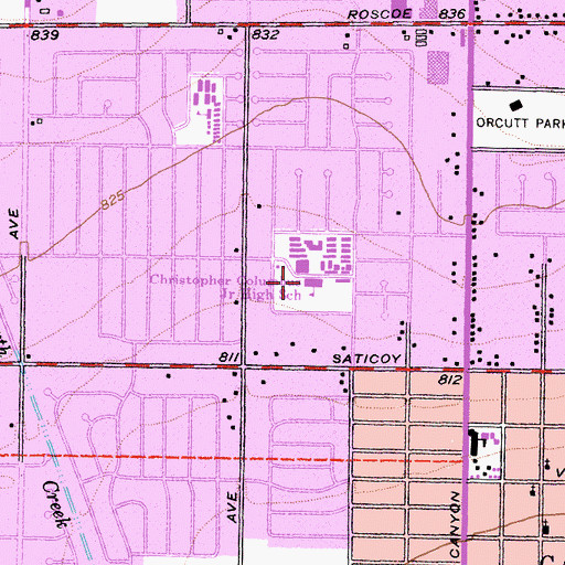 Topographic Map of Columbus Middle School, CA