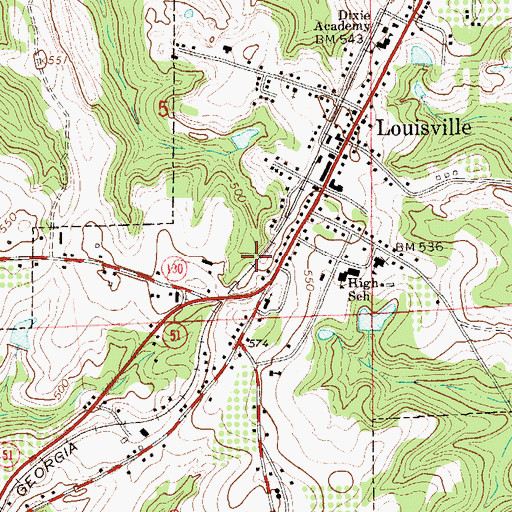 Topographic Map of Town of Louisville, AL
