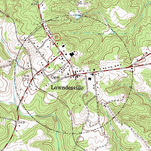 Topographic Map of Town of Lowndesville, SC