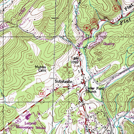Topographic Map of Town of Luttrell, TN