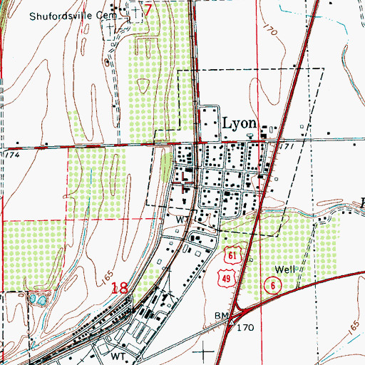 Topographic Map of Town of Lyon, MS