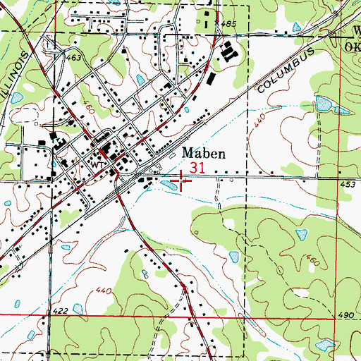 Topographic Map of Town of Maben, MS