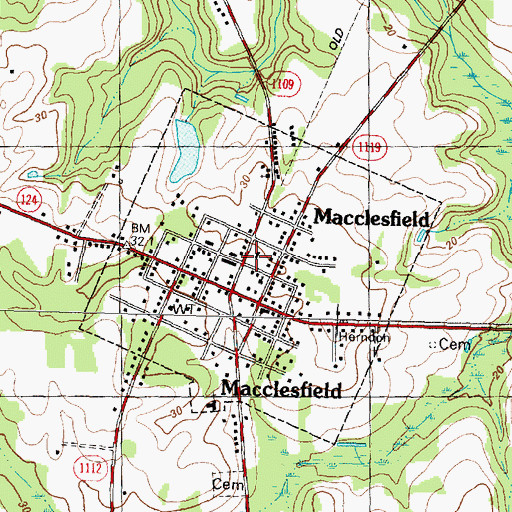 Topographic Map of Town of Macclesfield, NC