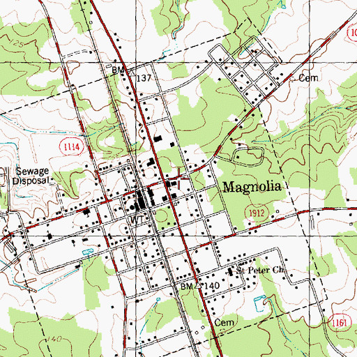 Topographic Map of Town of Magnolia, NC