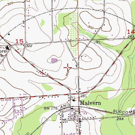 Topographic Map of Town of Malvern, AL
