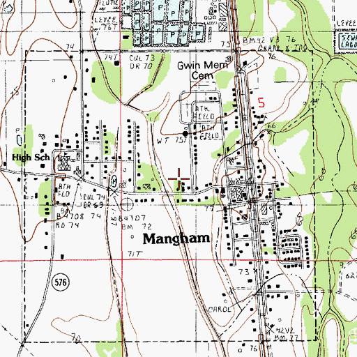 Topographic Map of Town of Mangham, LA