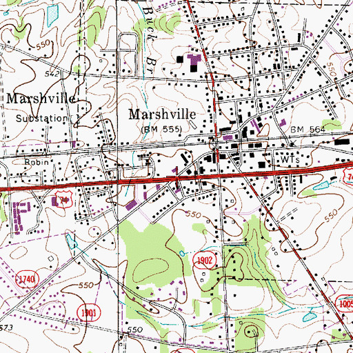 Topographic Map of Town of Marshville, NC