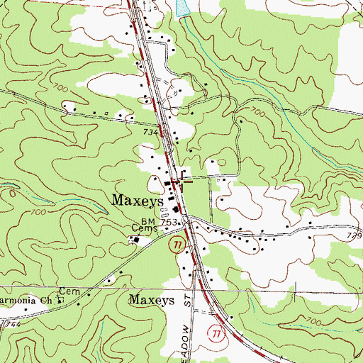 Topographic Map of Town of Maxeys, GA