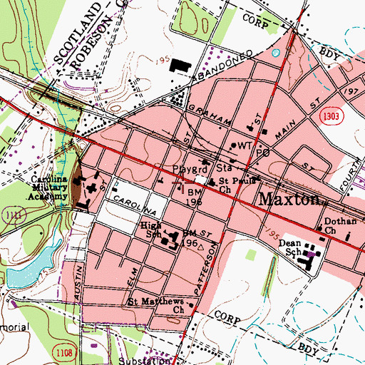 Topographic Map of Town of Maxton, NC