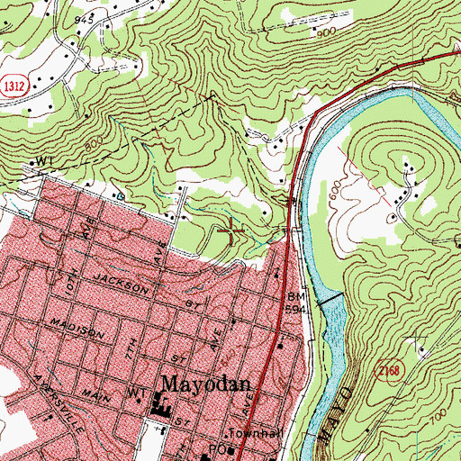 Topographic Map of Town of Mayodan, NC