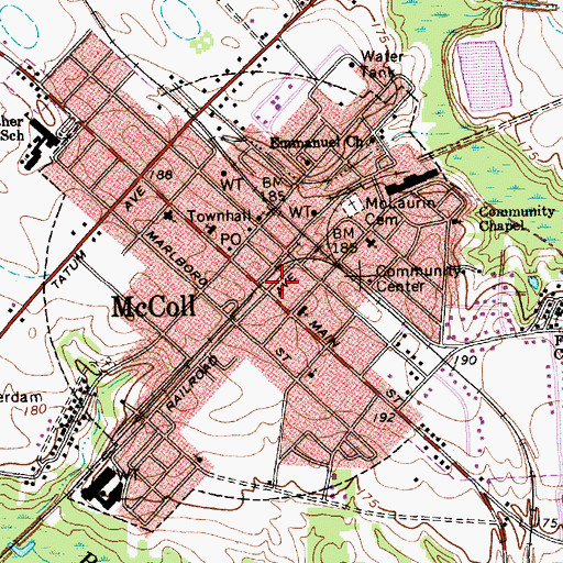 Topographic Map of Town of McColl, SC