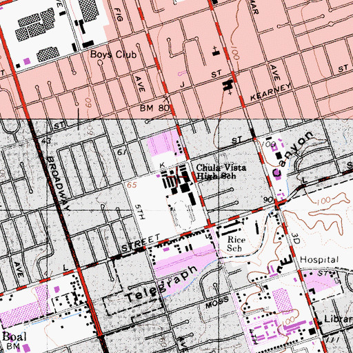 Topographic Map of Chula Vista Senior High School, CA