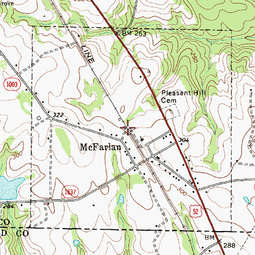 Topographic Map of Town of McFarlan, NC