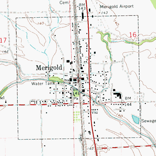 Topographic Map of Town of Merigold, MS
